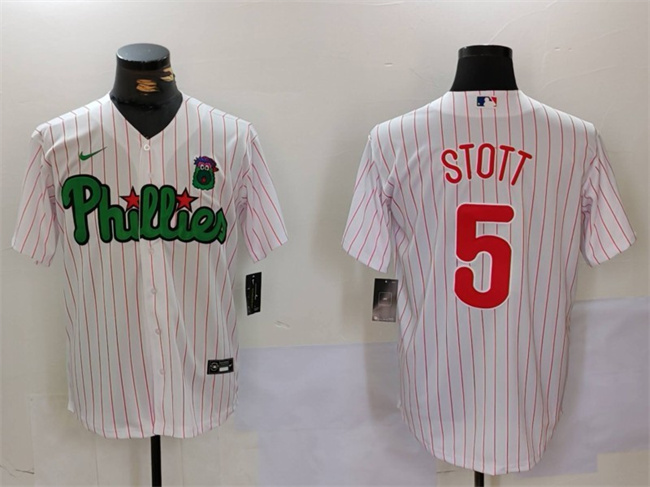 Men's Philadelphia Phillies #5 Bryson Stott White/Green Cool Base Stitched Jersey